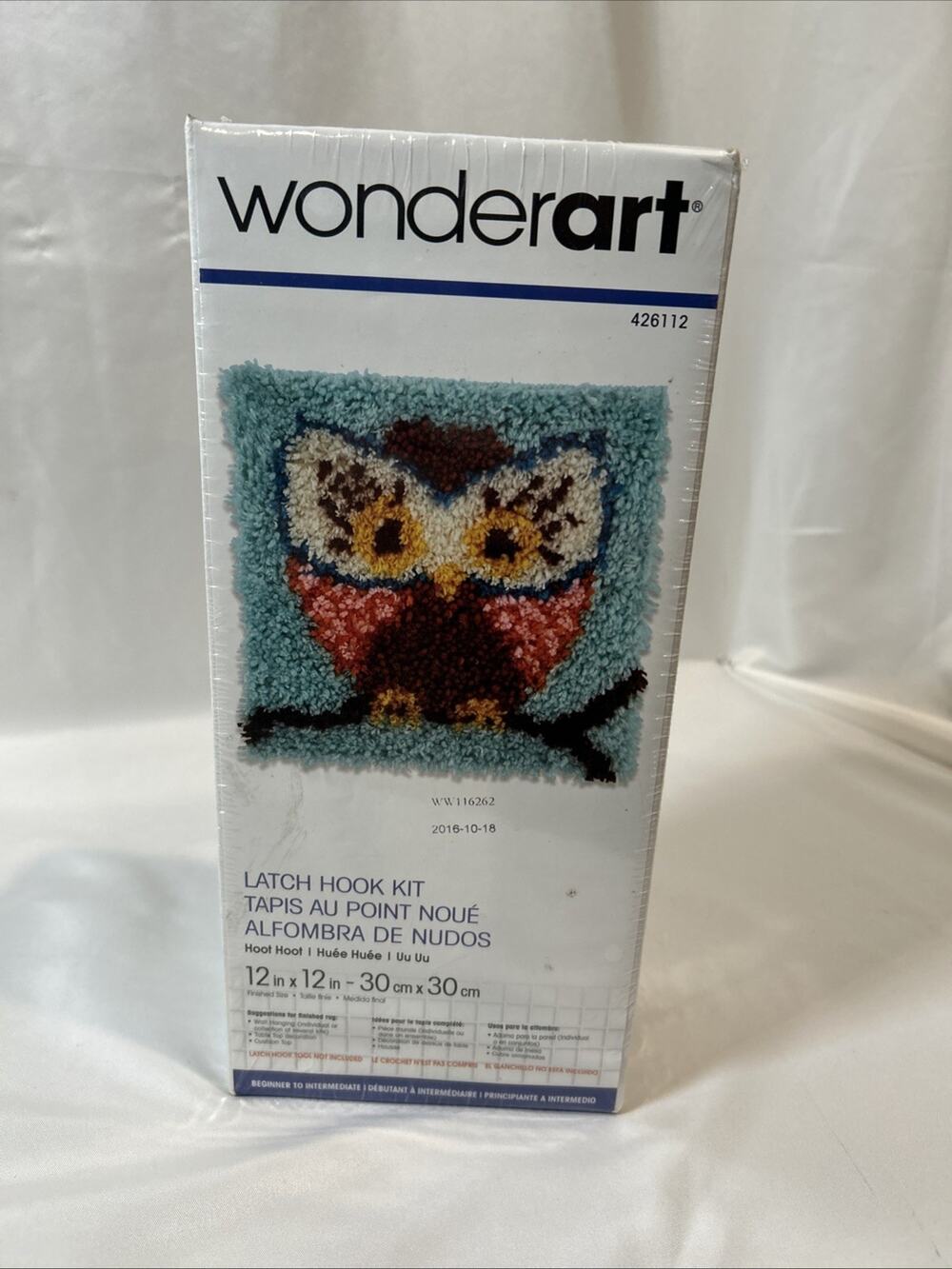 Wonderart Vtg Latch Hook Kit-Owl 12 x 12" NIB